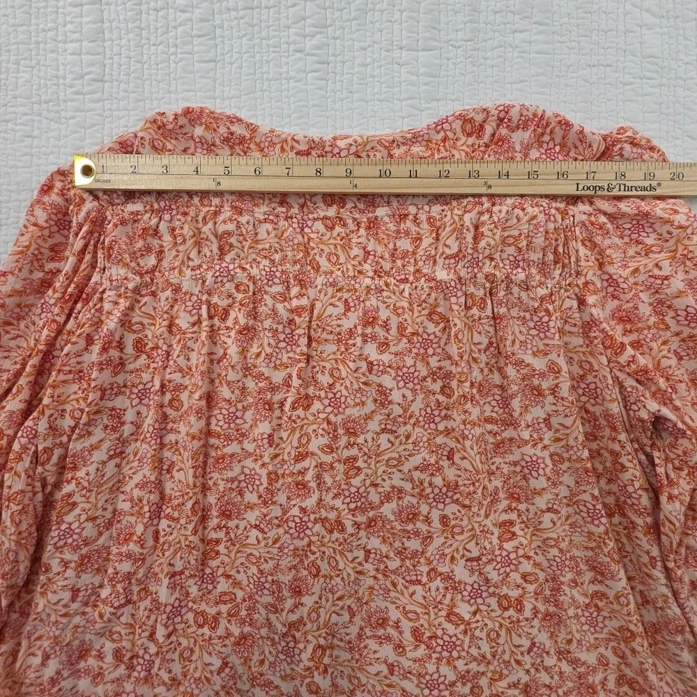 Old‎ Navy Puff Sleeve Tunic Blouse Womens XXL Orange Floral 3/4 Sleeve Bohemian